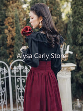 BXOXO Vintage Gothic Two Piece Dress Sets Women Black Lace Ruffle Blouse + Lace-up Midi Skirt Winter Court Retro Casual Suits Y2k